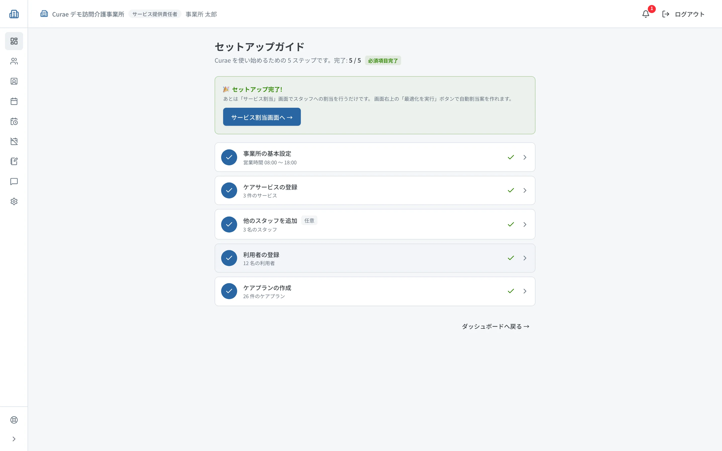 セットアップ進捗一覧